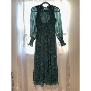 Madewell Lucie Woodland Flora Crinkle Georgette Tie Back Midi Dress Size XXS